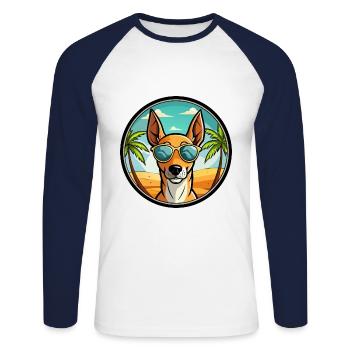 Podenco Ibicenco Chien Race Dessin Animé Lunettes De Soleil Plage - T-shirt baseball manches longues Homme - blanc/marine - Devant - Nik (191cm)