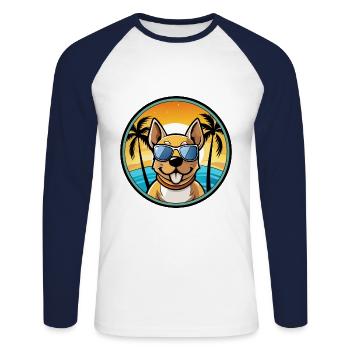 Phalene Chien Race Dessin Animé Lunettes De Soleil Plage - T-shirt baseball manches longues Homme - blanc/marine - Devant - Nik (191cm)