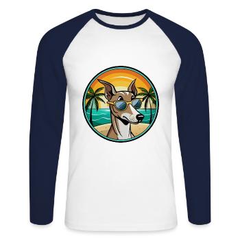 Lévrier polonais race chien dessin animé lunettes de soleil plage - T-shirt baseball manches longues Homme - blanc/marine - Devant - Nik (191cm)