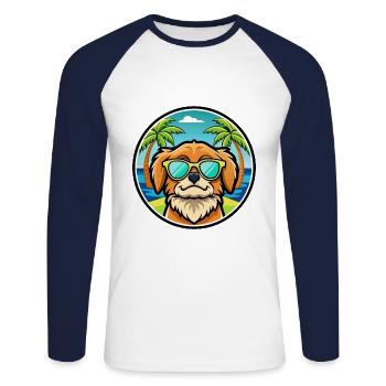 Pekingese Dog Breed Cartoon Sunglasses Beach - Unisex Long Sleeve Baseball T-Shirt - white/navy - Front - Nik (191cm)