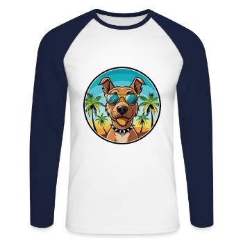 Patterdale Terrier Dog Breed Cartoon Sunglasses - Unisex Long Sleeve Baseball T-Shirt - white/navy - Front - Nik (191cm)