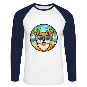 Pommersche Hunderasse Cartoon Sonnenbrille Strand - Unisex Baseballshirt langarm - Weiß/Navy - Vorne - Nik (191cm)