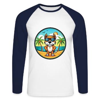 Pointer Chien Race Dessin Animé Lunettes De Soleil Plage - T-shirt baseball manches longues Homme - blanc/marine - Devant - Nik (191cm)