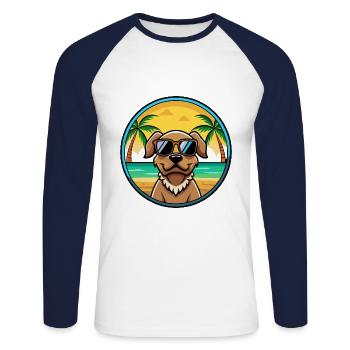 Pudelpointer Hunderasse Cartoon Sonnenbrille Strand - Unisex Baseballshirt langarm - Weiß/Navy - Vorne - Nik (191cm)