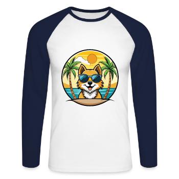 Spitz Chien Race Dessin Animé Lunettes De Soleil Plage - T-shirt baseball manches longues Homme - blanc/marine - Devant - Nik (191cm)