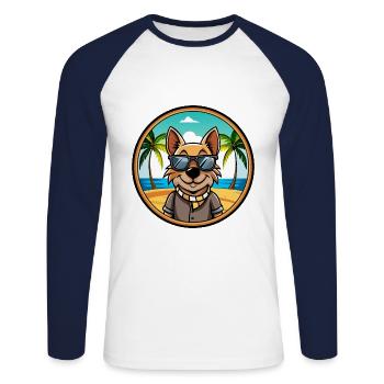 Ratonero Valenciano Lunettes de soleil de dessin animé de race de chien - T-shirt baseball manches longues Homme - blanc/marine - Devant - Nik (191cm)