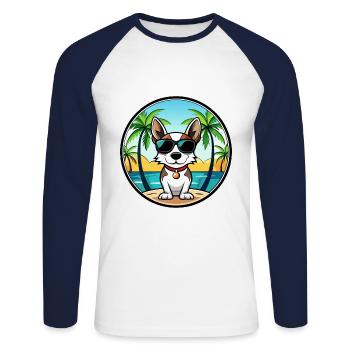 Rat Terrier Dog Breed Cartoon Sunglasses Beach - Unisex Long Sleeve Baseball T-Shirt - white/navy - Front - Nik (191cm)
