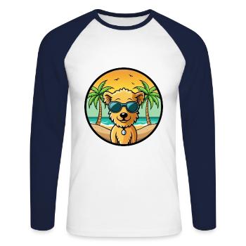 Pumi Hunderasse Cartoon Sonnenbrille Strand - Unisex Baseballshirt langarm - Weiß/Navy - Vorne - Nik (191cm)