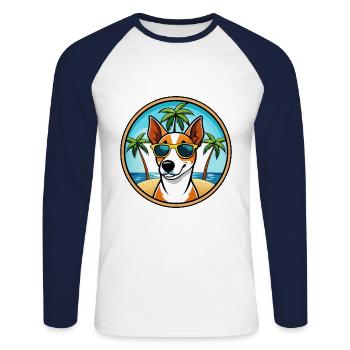Glatte Foxterrier Hunderasse Cartoon Sonnenbrille - Unisex Baseballshirt langarm - Weiß/Navy - Vorne - Nik (191cm)