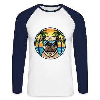 Mops Hund Rasse Cartoon Sonnenbrille Strand - Unisex Baseballshirt langarm - Weiß/Navy - Vorne - Nik (191cm)