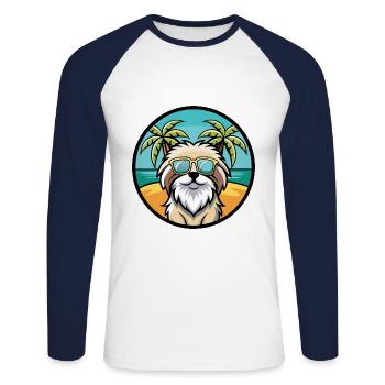 Chien de berger des Pyrénées Race Dessin animé Lunettes de soleil Plage - T-shirt baseball manches longues Homme - blanc/marine - Devant - Nik (191cm)