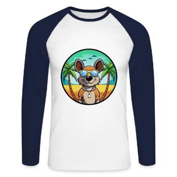Ratonero Murciano Chien Race Dessin Animé Lunettes de soleil Plage - T-shirt baseball manches longues Homme - blanc/marine - Devant - Nik (191cm)