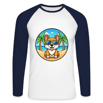 Lunettes de soleil de dessin animé de race de chien de jouet russe plage - T-shirt baseball manches longues Homme - blanc/marine - Devant - Nik (191cm)