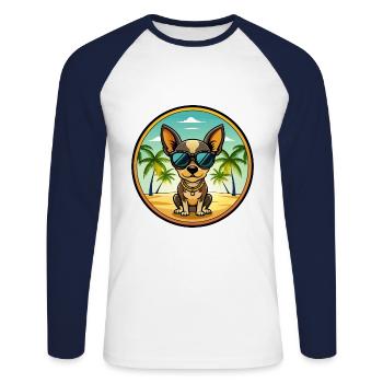 Russian Toy Terrier Dog Breed Cartoon Sunglasses - Unisex Long Sleeve Baseball T-Shirt - white/navy - Front - Nik (191cm)