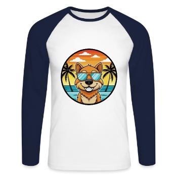 Saarlooswolfhond Hunderasse Cartoon Sonnenbrille Strand - Unisex Baseballshirt langarm - Weiß/Navy - Vorne - Nik (191cm)