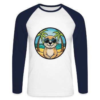 Seskar phoque chien race dessin animé lunettes de soleil plage - T-shirt baseball manches longues Homme - blanc/marine - Devant - Nik (191cm)
