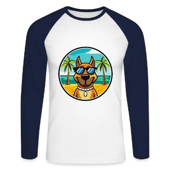 Chien de chasse serbe race dessin animé lunettes de soleil plage - T-shirt baseball manches longues Homme - blanc/marine - Devant - Nik (191cm)
