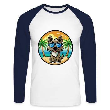 Slovensky Cuvac Chien Race Dessin Animé Lunettes de Soleil Plage - T-shirt baseball manches longues Homme - blanc/marine - Devant - Nik (191cm)