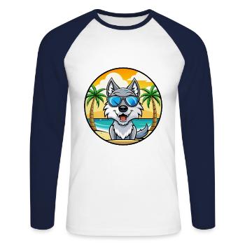 Saarloos Wolfdog Rasse Cartoon Sonnenbrille Strand - Unisex Baseballshirt langarm - Weiß/Navy - Vorne - Nik (191cm)