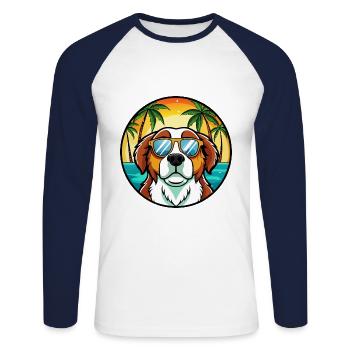 Bernhardiner Hunderasse Cartoon Sonnenbrille Strand - Unisex Baseballshirt langarm - Weiß/Navy - Vorne - Nik (191cm)