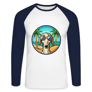 Saluki Chien Race Dessin Animé Lunettes De Soleil Plage - T-shirt baseball manches longues Homme - blanc/marine - Devant - Nik (191cm)