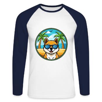 Shikoku Dog Breed Cartoon Sunglasses Beach - Unisex Long Sleeve Baseball T-Shirt - white/navy - Front - Nik (191cm)