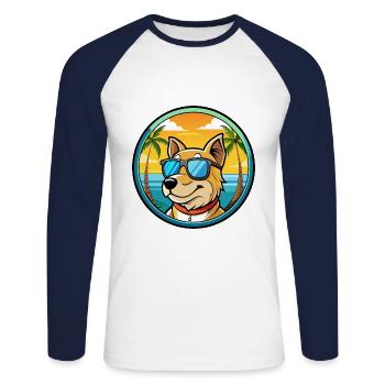 Sapsali Dog Breed Cartoon Sunglasses Beach - Unisex Long Sleeve Baseball T-Shirt - white/navy - Front - Nik (191cm)