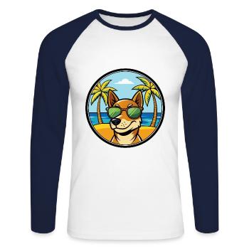 Chien de chasse tricolore serbe race de dessin animé plage - T-shirt baseball manches longues Homme - blanc/marine - Devant - Nik (191cm)