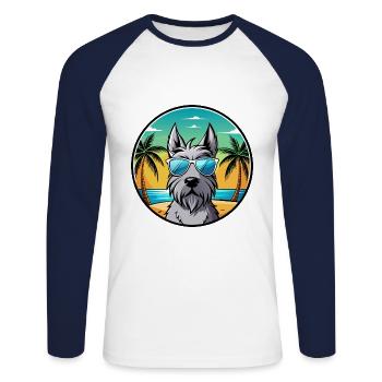 Scottish Terrier Dog Breed Cartoon Sunglass Beach - Unisex Long Sleeve Baseball T-Shirt - white/navy - Front - Nik (191cm)