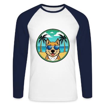 Slovensky Kopov Chien Race Dessin Animé Lunettes De Soleil Plage - T-shirt baseball manches longues Homme - blanc/marine - Devant - Nik (191cm)
