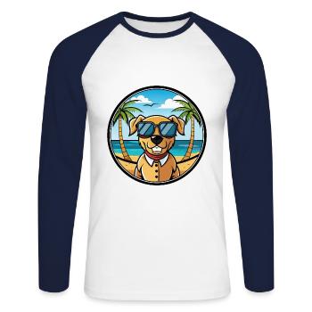 Chien du Sud Race Dessin Animé Lunettes De Soleil Plage - T-shirt baseball manches longues Homme - blanc/marine - Devant - Nik (191cm)