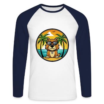 Smaland Hound Chien Race Dessin Animé Lunettes De Soleil Plage - T-shirt baseball manches longues Homme - blanc/marine - Devant - Nik (191cm)