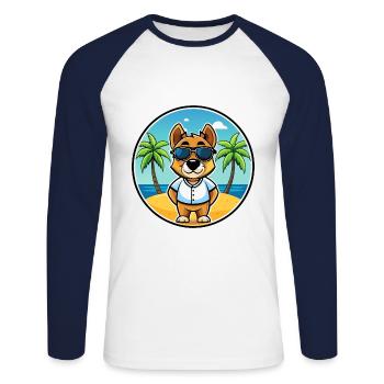 Sporting Lucas Terrier Chien Race Dessin Animé Plage - T-shirt baseball manches longues Homme - blanc/marine - Devant - Nik (191cm)