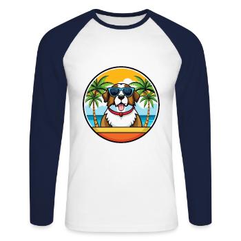 Bernhardiner Hunderasse Cartoon Sonnenbrille Strand - Unisex Baseballshirt langarm - Weiß/Navy - Vorne - Nik (191cm)