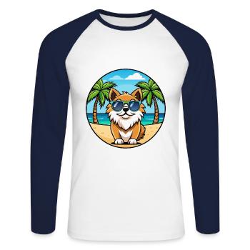 Tibetischer Spaniel Hund Rasse Cartoon Sonnenbrille Strand - Unisex Baseballshirt langarm - Weiß/Navy - Vorne - Nik (191cm)