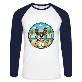 Teddy Roosevelt Terrier Dog Breed Cartoon Beach - Unisex Long Sleeve Baseball T-Shirt - white/navy - Front - Nik (191cm)