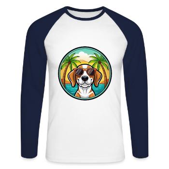 Treeing Walker Coonhound Race Chien Dessin Animé Plage - T-shirt baseball manches longues Homme - blanc/marine - Devant - Nik (191cm)