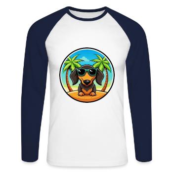Lunettes de soleil de dessin animé de race de chien teckel à poil dur - T-shirt baseball manches longues Homme - blanc/marine - Devant - Nik (191cm)