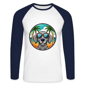 Braque de Weimar Race Chien Dessin Animé Lunettes De Soleil Plage - T-shirt baseball manches longues Homme - blanc/marine - Devant - Nik (191cm)