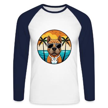 Staffordshire Bull Terrier Dog Breed Cartoon Beach - Unisex Long Sleeve Baseball T-Shirt - white/navy - Front - Nik (191cm)