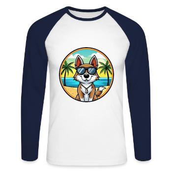Suisse Laufhund Chien Race Dessin Animé Lunettes de Soleil Plage - T-shirt baseball manches longues Homme - blanc/marine - Devant - Nik (191cm)