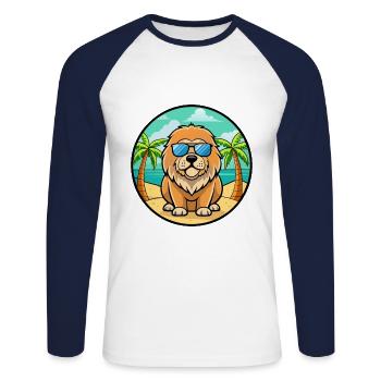 Tibetische Dogge Hunderasse Cartoon Sonnenbrille Strand - Unisex Baseballshirt langarm - Weiß/Navy - Vorne - Nik (191cm)