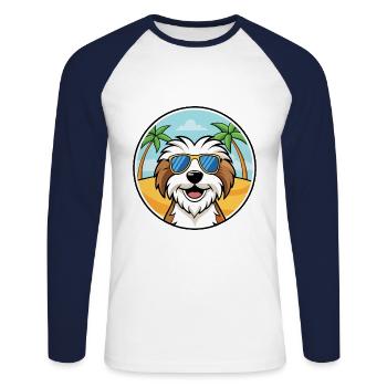 Tibetan Terrier Dog Breed Cartoon Sunglasses Beach - Unisex Long Sleeve Baseball T-Shirt - white/navy - Front - Nik (191cm)