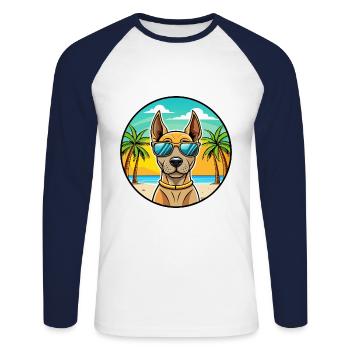 Thai Ridgeback Hund Rasse Cartoon Sonnenbrille Strand - Unisex Baseballshirt langarm - Weiß/Navy - Vorne - Nik (191cm)