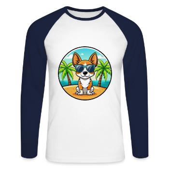 Toy Fox Terrier Chien Race Dessin Animé Lunettes De Soleil Plage - T-shirt baseball manches longues Homme - blanc/marine - Devant - Nik (191cm)
