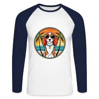 Welsh Springer Spaniel Chien Race Cartoon Beach - T-shirt baseball manches longues Homme - blanc/marine - Devant - Nik (191cm)