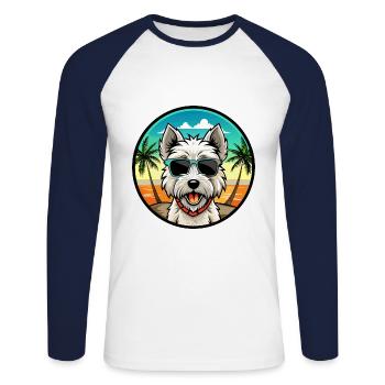 West Highland Terrier Dog Breed Cartoon Sunglasses - Unisex Long Sleeve Baseball T-Shirt - white/navy - Front - Nik (191cm)