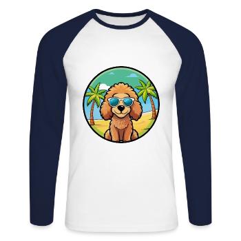 Caniche Jouet Chien Race Dessin Animé Lunettes De Soleil Plage - T-shirt baseball manches longues Homme - blanc/marine - Devant - Nik (191cm)