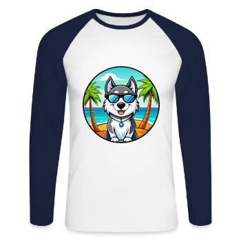 Alaskan Husky Hunderasse Cartoon Sonnenbrille Strand - Unisex Baseballshirt langarm - Weiß/Navy - Vorne - Nik (191cm)