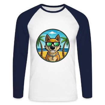 Alano Español Chien Race Dessin animé Lunettes de soleil Plage - T-shirt baseball manches longues Homme - blanc/marine - Devant - Nik (191cm)